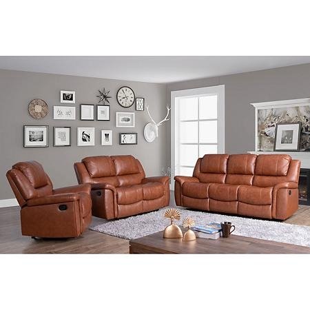 Syracuse Top-Grain Leather Reclining Sofa, Loveseat and Armchair Set - Sam's Club