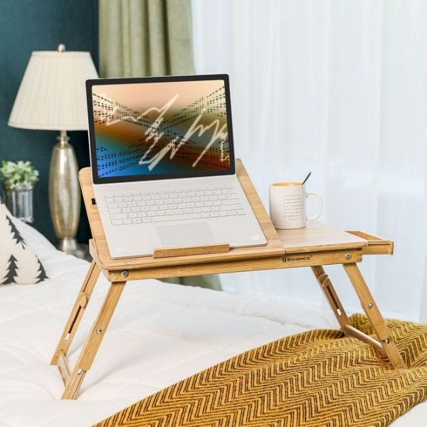 Songmics Bamboo Adjustable Laptop Desk with Storage