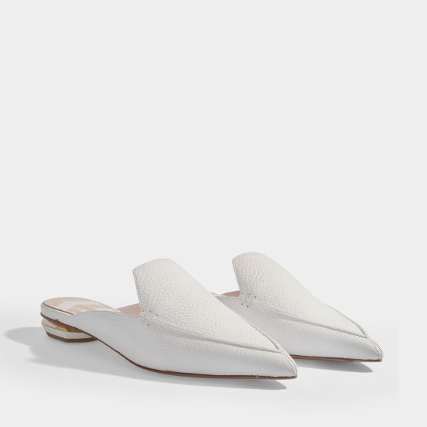 18Mm Beya Flat Mule Shoes in White Calf Leather