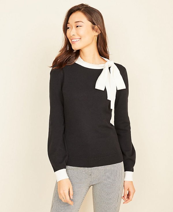 Tipped Tie Neck Sweater | Ann Taylor