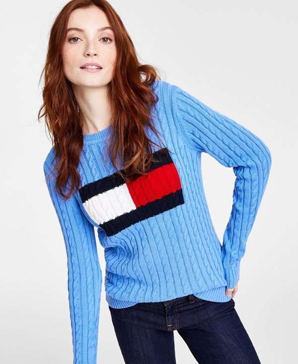 Cotton Cable-Knit Flag Sweater