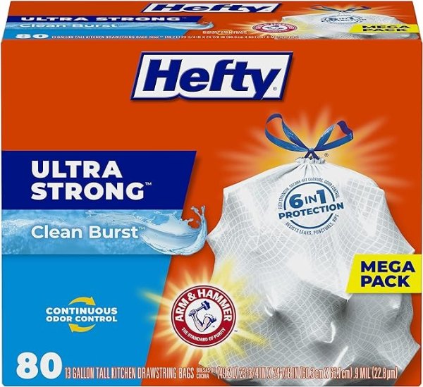 Ultra Strong Tall Kitchen Trash Bags - Clean Burst, 13 Gallon, 80 Count