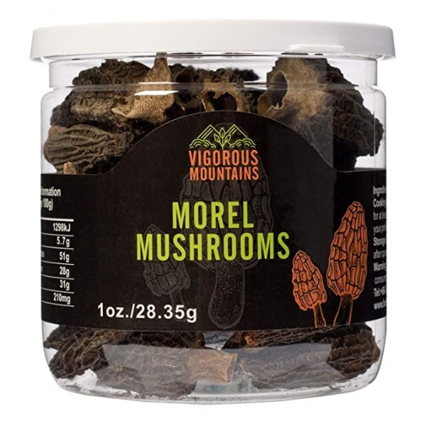 Mountains Wild Dried Morel Mushrooms 1 Ounce Morchella Conica 2-4cm Size 1 Oz Sealed Jar Premium Grade AAA
