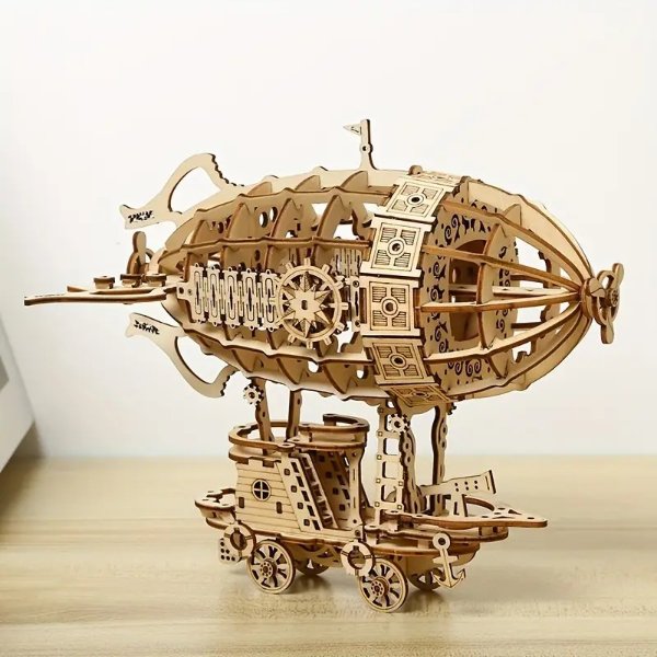 3D Wooden Puzzle, 3D Creative Three-dimensional Puzzle Handmade Diy Wooden Airship Table Decoration Model Small Toy Gifts.