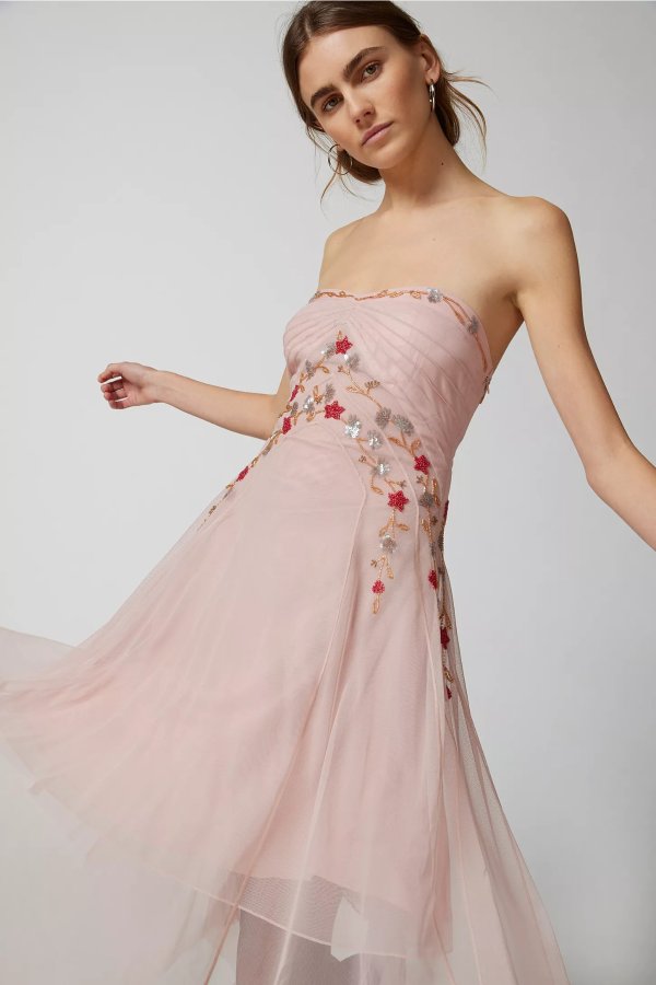 UO Verity Embellished Strapless Midi Dress