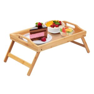 Artmeer 竹制便携式可折叠中号小餐桌 也能当托盘