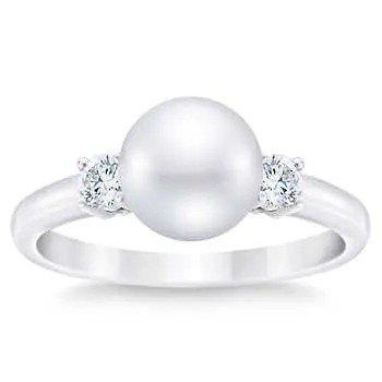 Freshwater Cultured 8-8.5mm Pearl & Diamond 14kt White Gold Ring
