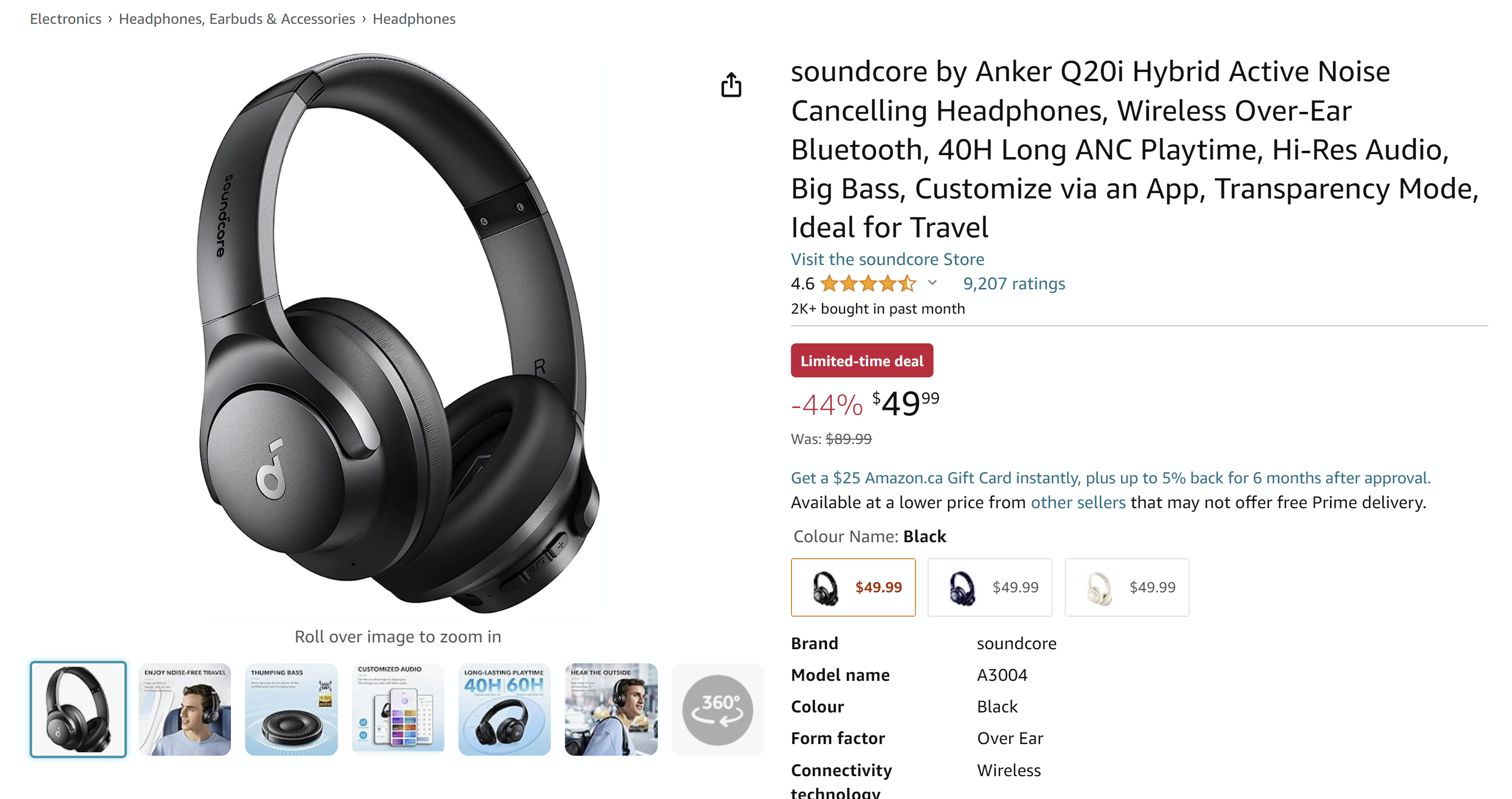 soundcore by Anker Q20i Hybrid Active Noise Cancelling Headphones