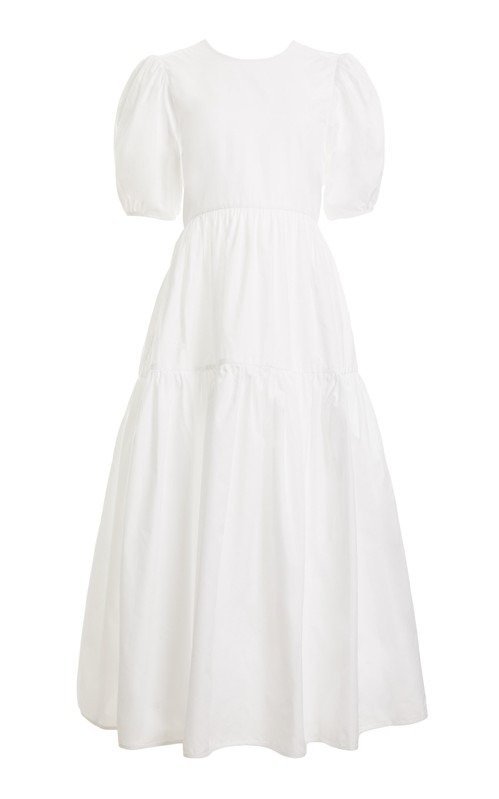 Open-Back Cotton Puff-Sleeve Maxi Dress