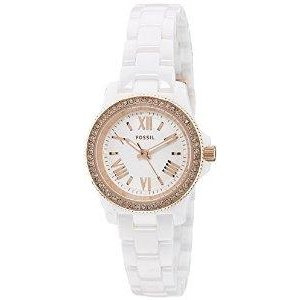 Fossil Women&#39;s CE1083 Cecile Crystal-Accented Rose Gold-Tone Watch with White Ceramic Bracelet