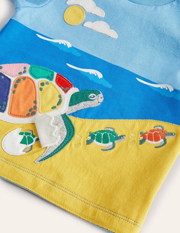 Lift-the-flap T-shirt - Surfboard Blue Turtle Scene | Boden US