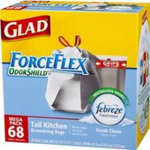 Glad ForceFlex 防破裂坚固垃圾袋，13加仑容量，68个