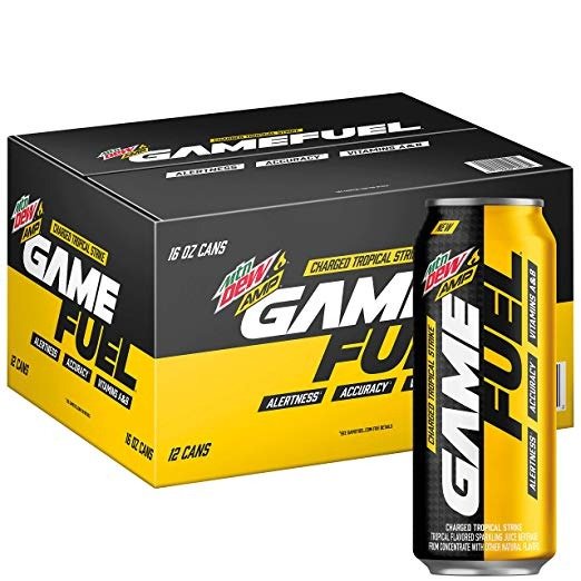 MTN DEW AMP GAME FUEL, Charged Tropical Strike, 16 Ounce, 12 Cans