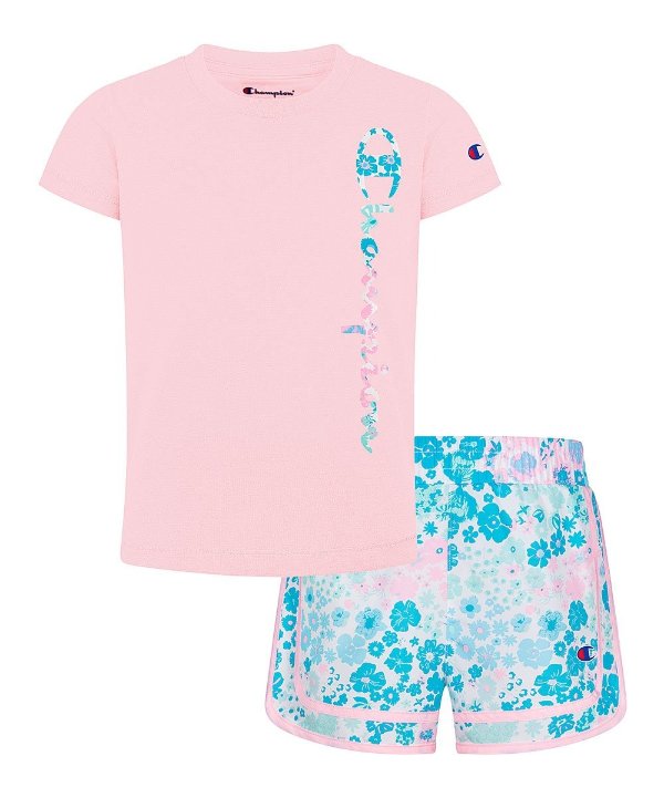 Pink Candy Graphic Short-Sleeve Tee & Aruba Blue Floral Shorts - Toddler & Girls
