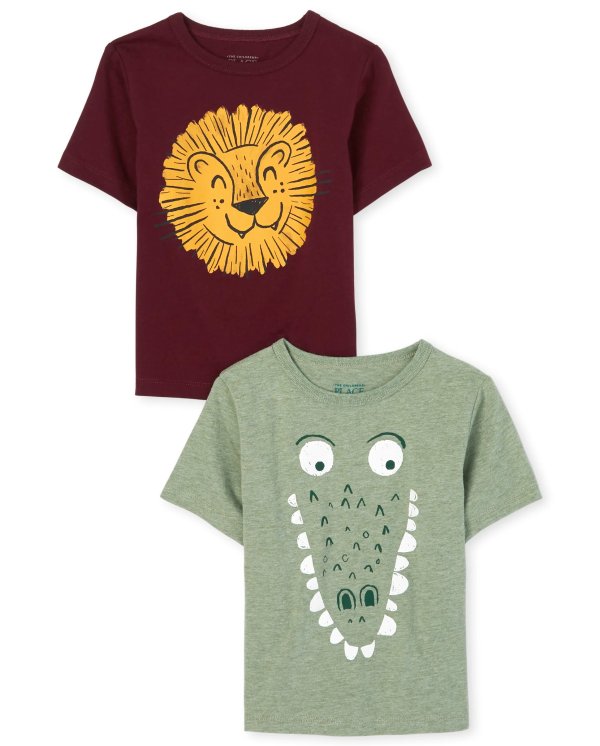 Baby And Toddler Boys Short Sleeve Lion And Alligator Graphic Tee 2-Pack