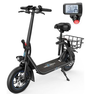 URBANMAX C1/C1 Pro Electric Scooter with Seat, 450W Powerful Motor up to 22/25 Miles Range, Foldable Electric Scooter for Adults Max Speed 15.5/18.6 Mph, Electric Scooter for Commuting with Basket