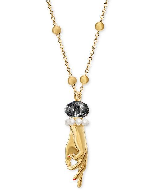 Gold-Tone Crystal & Imitation Pearl Hand Pendant Necklace, 21-5/8" + 1-1/8" extender