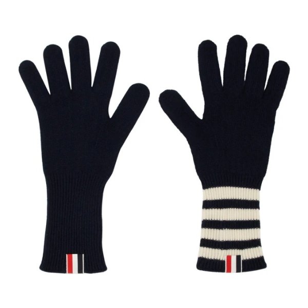 Navy 4-Bar Rib Gloves