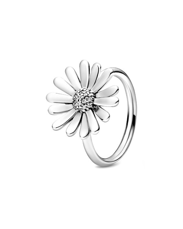 Silver Pave Daisy Flower Statement Ring
