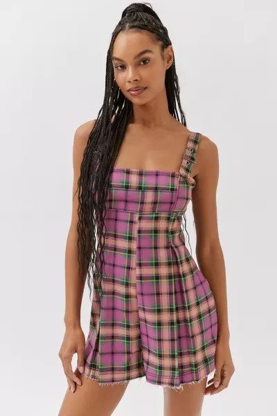 UO Pinned Up Plaid Romper