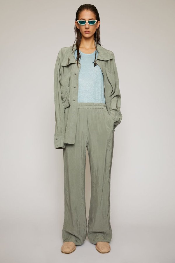 Crinkled straight-leg trousers Silver grey