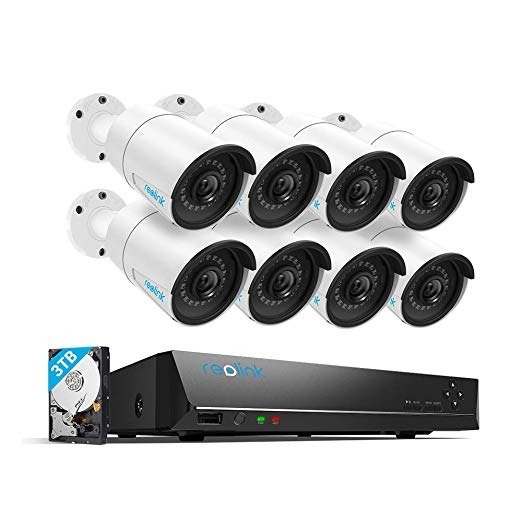 4MP 16CH PoE Video Surveillance System, 8 x Wired Outdoor 1440P PoE IP Cameras, 5MP/4MP Supported 16 Channel NVR Security System w/ 3TB HDD for 7/24 Recording RLK16-410B8