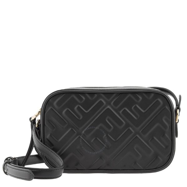 Black FF Motif Leather Mini Camera Bag