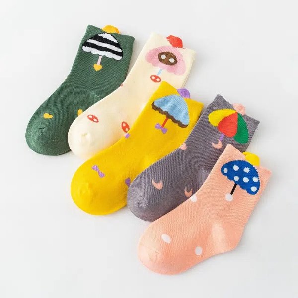5 Pairs Autumn And Winter Kids Umbrella Cartoon Socks | Free Shipping For New Users | Temu