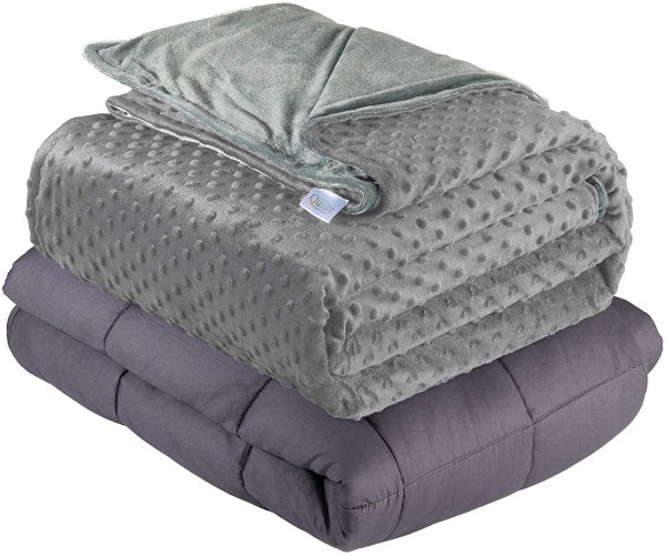 Premium Cotton 86 by 92 in for Queen Size Bed 20 lbs Adult Weighted Blanket with Removable Duvet Cover Chevron Grey