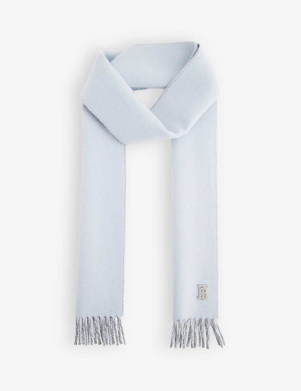 Solid logo-embossed cashmere scarf