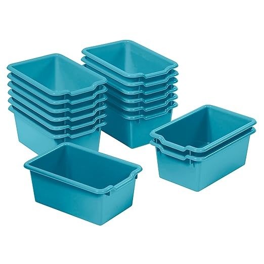 Scoop Front Storage Bin, Multipurpose Organization, Turquoise, 15-Piece