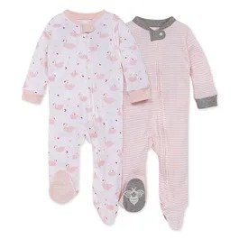 Graceful Swan Organic Baby Zip Front Loose Fit Footed Pajamas 2 Pack