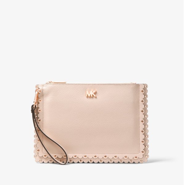 Medium Scalloped Pebbled Leather Pouch