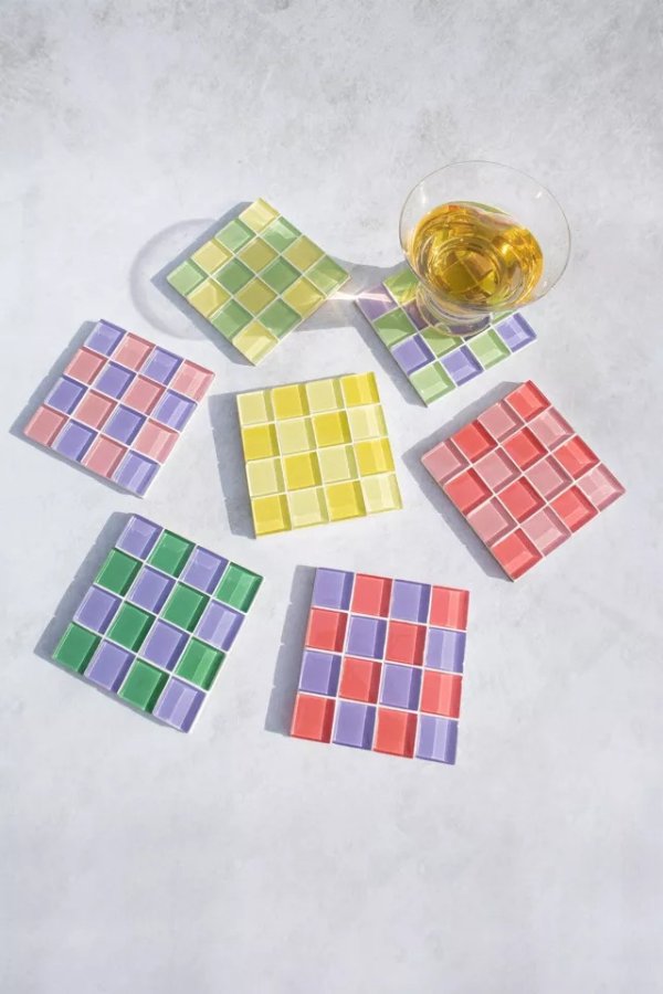 Checkered Glass Tile Coaster