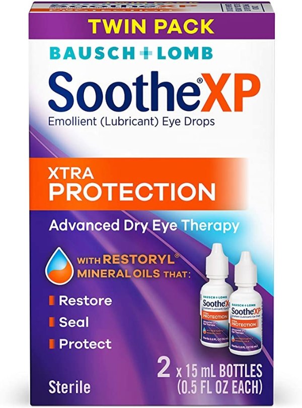 Bausch + Lomb Soothe XP Dry Eye Drops, Xtra Protection Lubricant Eye Drops with Restoryl Mineral Oils, , 0.5 Ounce Bottle Twinpack, 0.50 Fl Oz (2 Count)