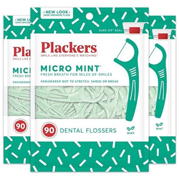 Micro Mint Dental Floss Picks, 90 Count, Pack of 3