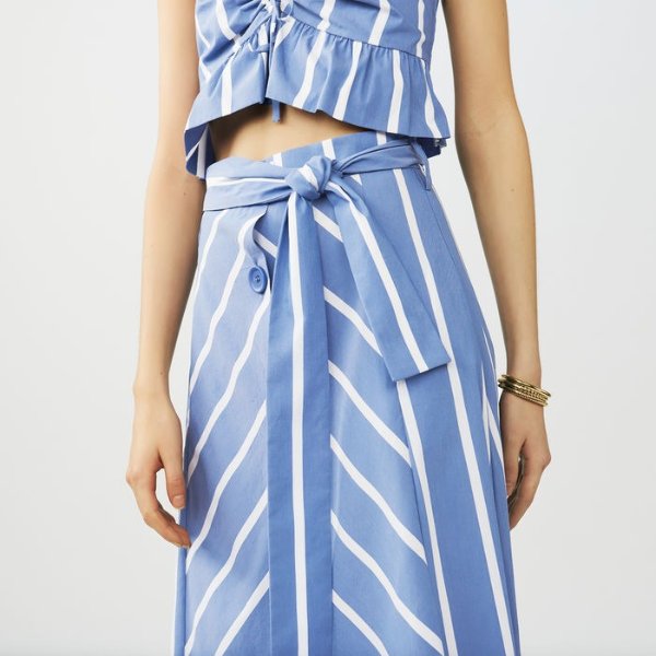 JANINE Long striped skirt with buckles