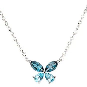 Blue and Swiss Blue Topaz White Gold Butterfly Necklace