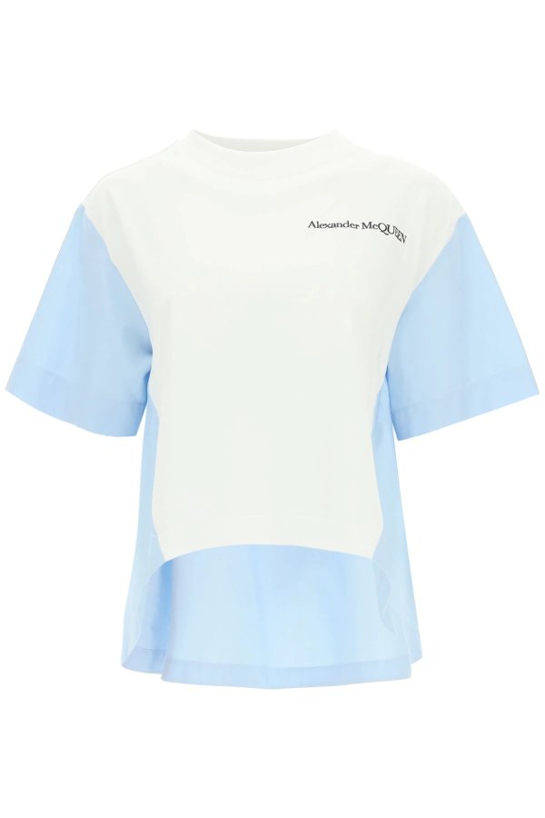 two-tone t-shirt with logo embroidery