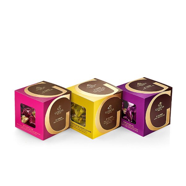 Milk, Dark and Caramel Chocolate G Cube Boxes, Set of 3, 22 pcs. each