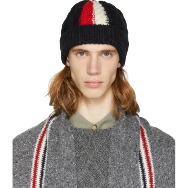 - SSENSE Exclusive Navy Aran Cable Knit Beanie