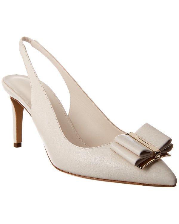 Double Bow Leather Slingback Pump