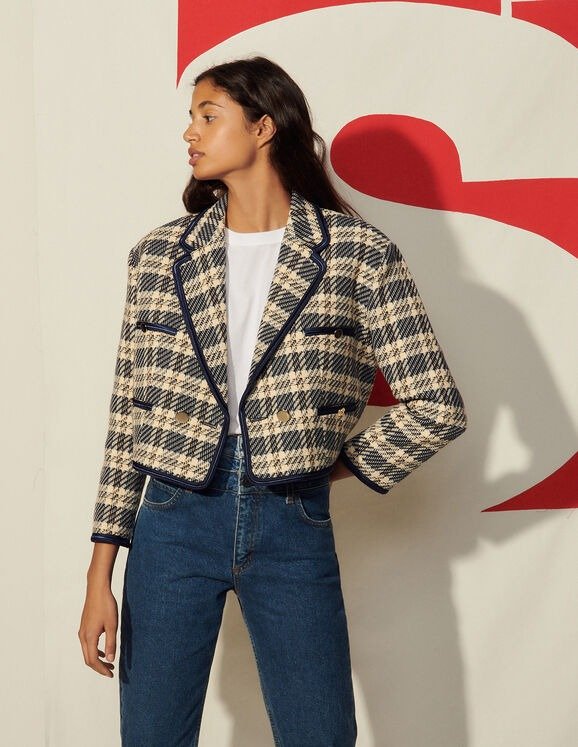 Cropped jacket in checked tweed