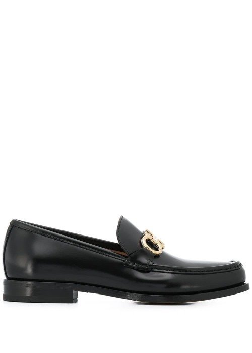 Black Leather Gancini Loafers