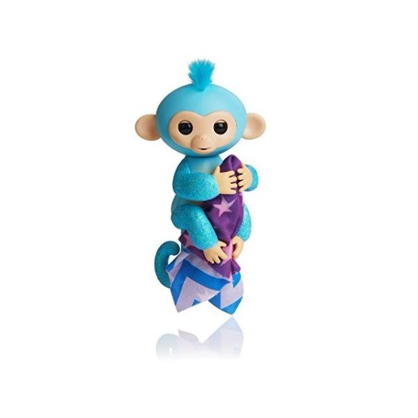 Fingerlings Glitter Monkey (Amazon Exclusive) - Amelia (Turquoise Glitter + Bonus Blankie) - Interactive Baby Pet - By WowWee