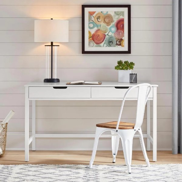 Craft White Desk with 2-Drawers