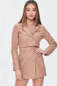 Faux Leather Cropped Blazer & Skirt Set