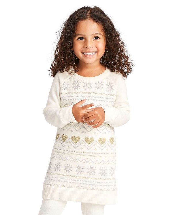 Baby And Toddler Girls Long Sleeve Metallic Fairisle Sweater Dress