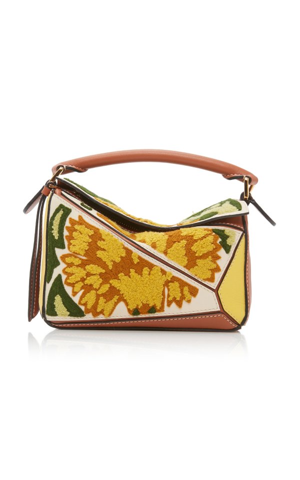 Puzzle Mini Embroidered Leather Shoulder Bag