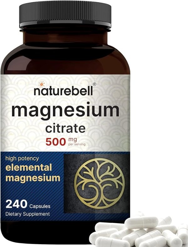 Magnesium Citrate 500mg, 240 Capsules (Citrato de Magnesio) | High Purity Elemental Form – Extra Strength | Essential Mineral for Heart, Muscle, & Digestion Support – Non-GMO & No Gluten